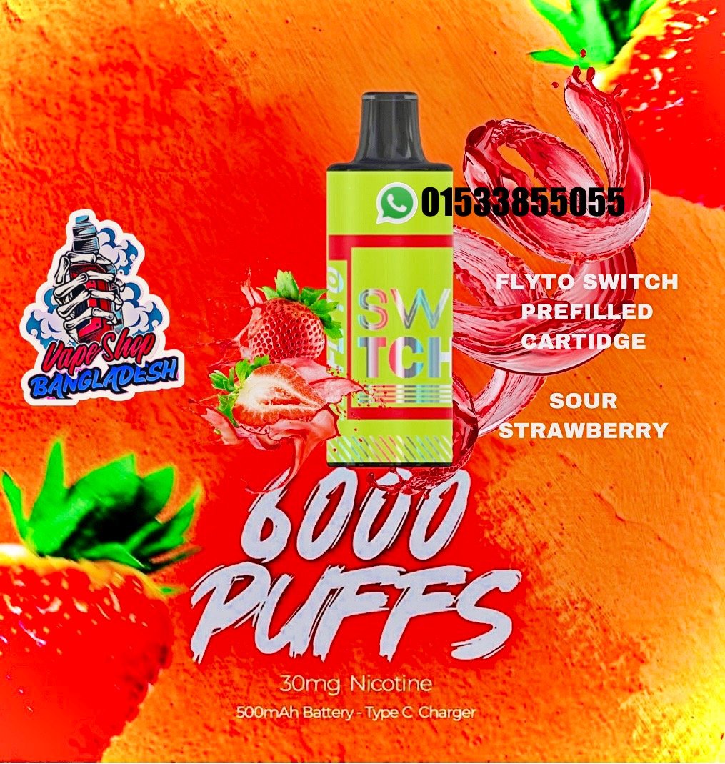 FLYTO SWITCH SOUR STRAWBERRY CARTIDGE 6000 PUFFS