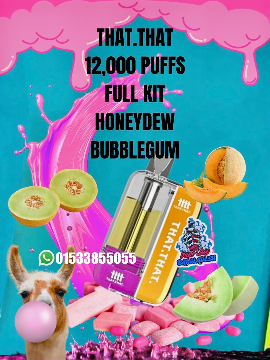 THAT THAT 12,000 PUFFS FULL KIT  HONEYDEW BUBBLUGUM
